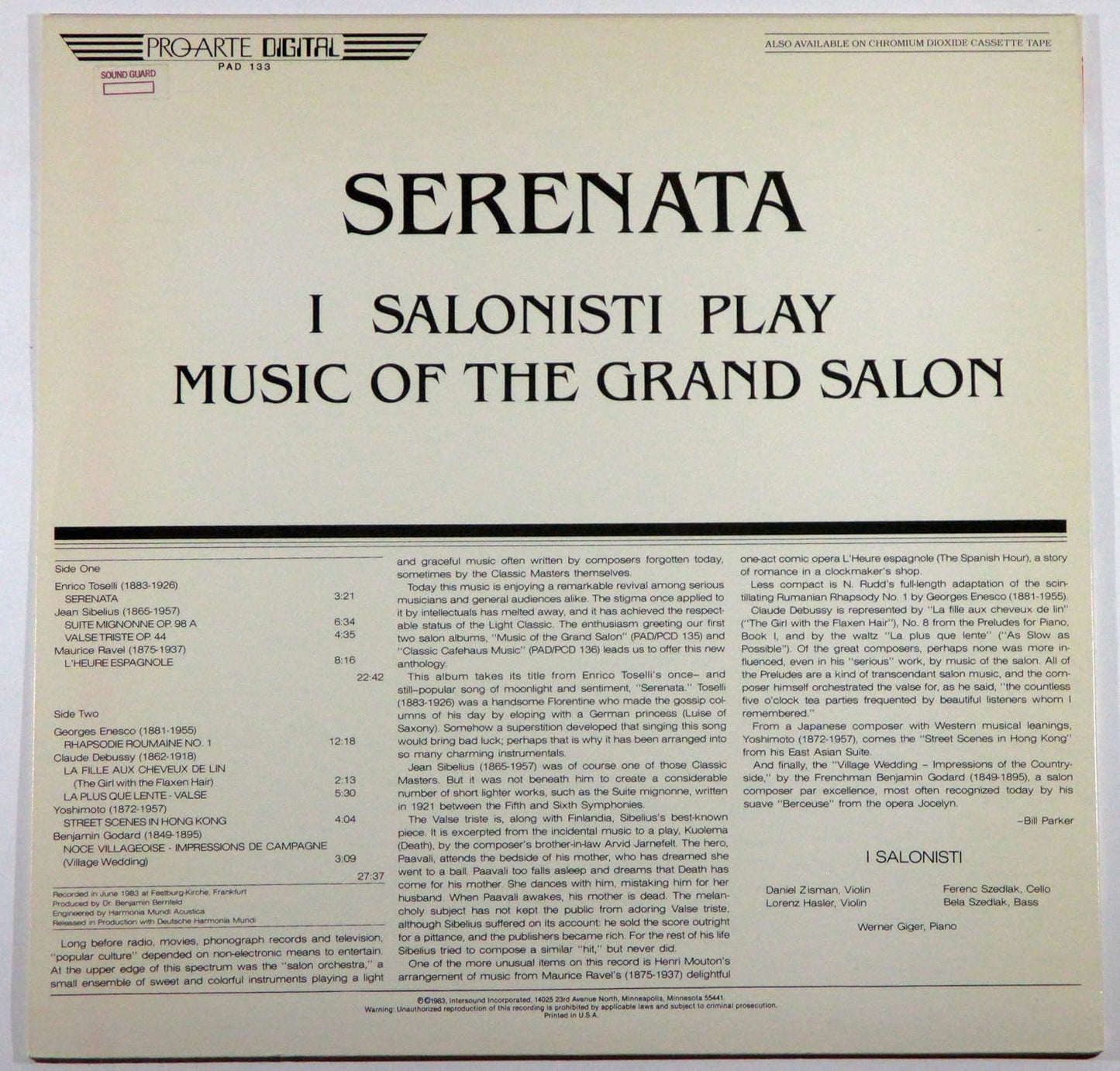 I Salonisti – Serenata • I Salonisti Play Music Of The Grand Salon - Pro-Arte Digital – PAD 133