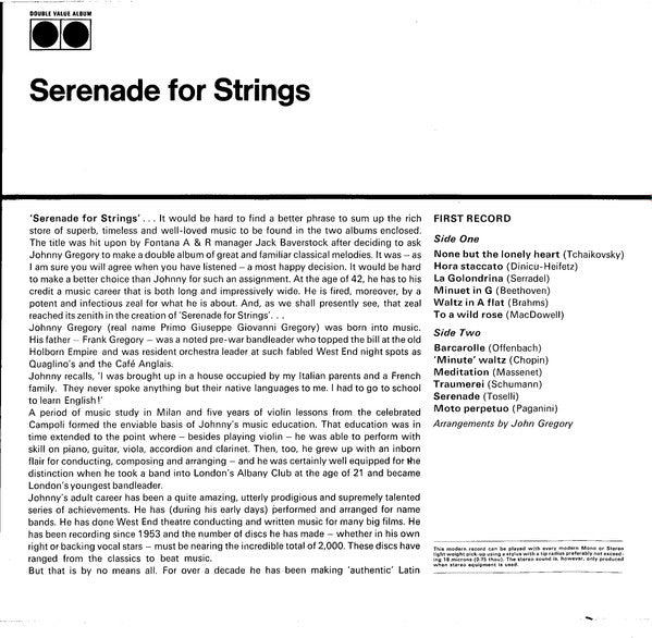 John Gregory And His Orchestra – Serenade For Strings - Fontana – DTL.204