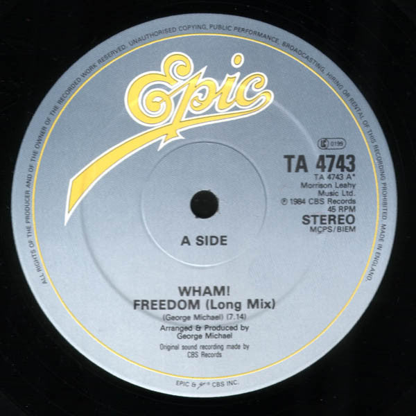 Wham! – Freedom - 12" Single, Epic – TA4743