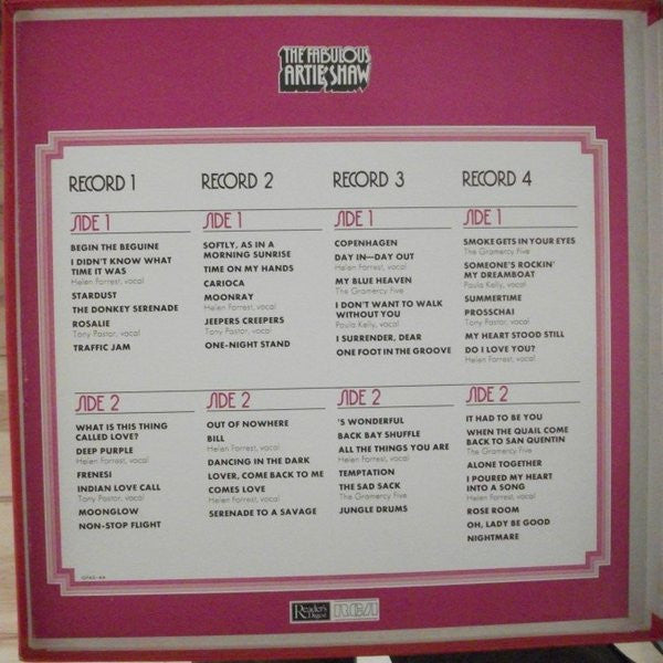 Artie Shaw - The Fabulous Artie Shaw - 4xLP Box Set - Readers Digest GFAS-4A