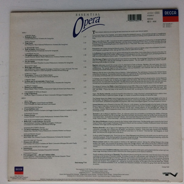 Various – Essential Opera - Vinyl LP 1991 - Decca – 433 822-1