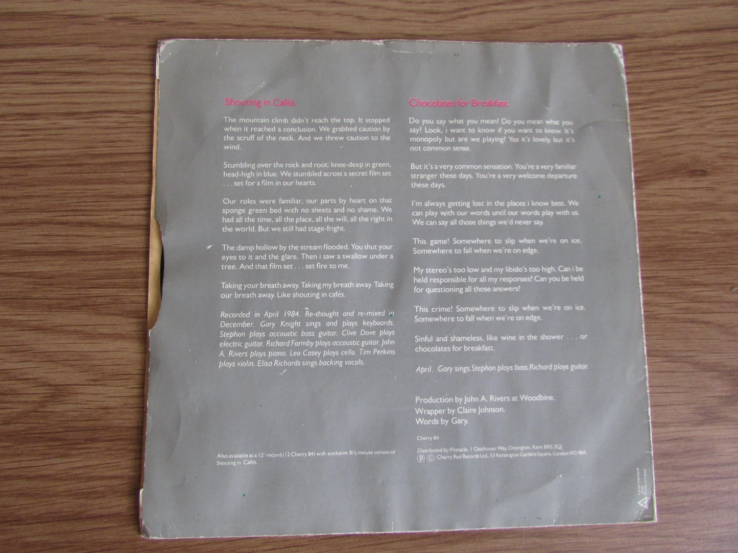 In Embrace – Shouting In Cafés / Chocolates For Breakfast - 7"