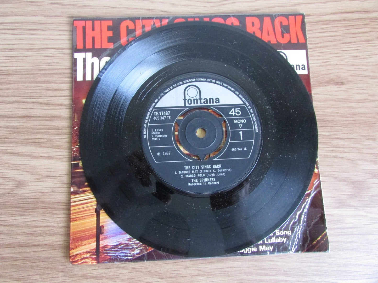 The Spinners - The City Sings Back, 7" Vinyl Record 1967 - Fontana TE17487