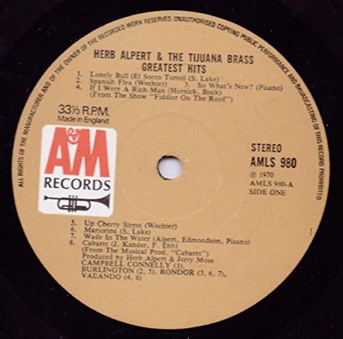 Herb Alpert & The Tijuana Brass Title: Greatest Hits (Sixteen Great Titles) A&M Records AMLS980