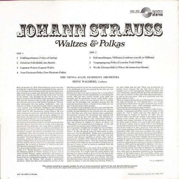 Johann Strauss - Heinz Wallberg The Vienna State Symphony Orchestra – Waltzes & Polkas, Concert Hall – SMSA 2595