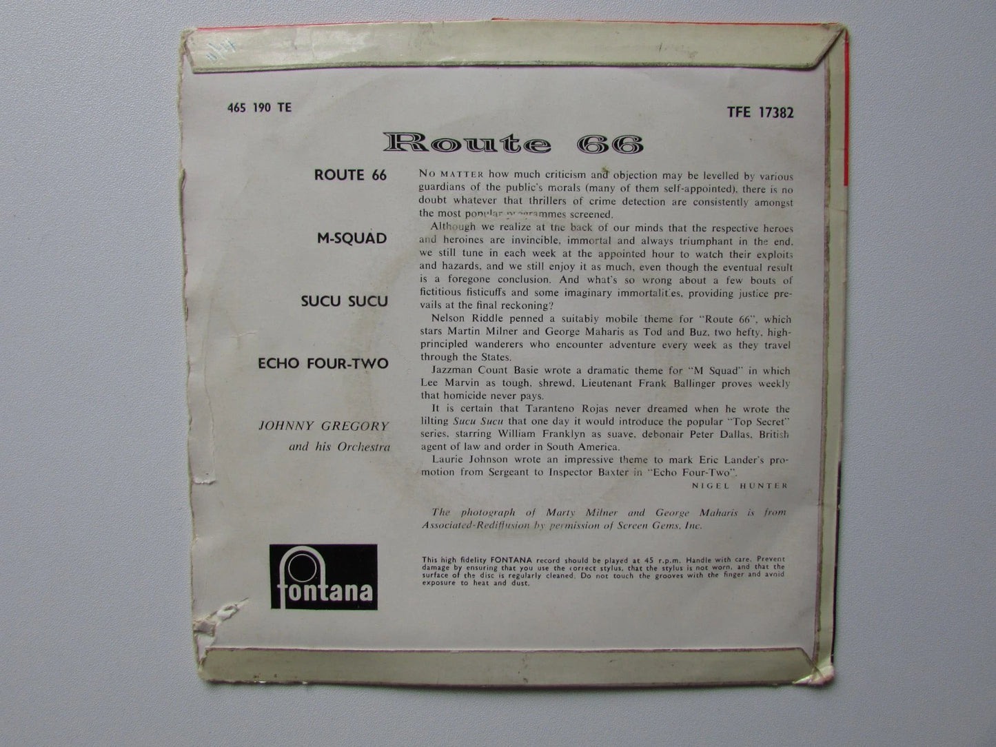Johnny Gregory And His Orchestra - Route 66, - 7" EP TFE17382