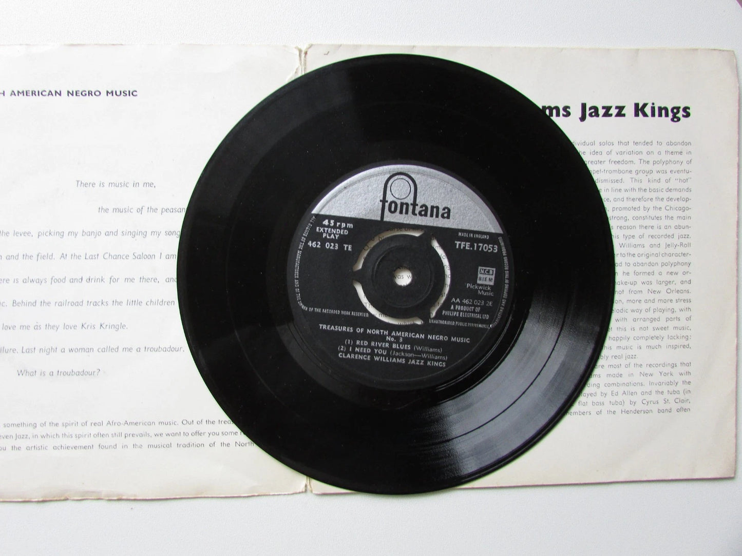 Clarence Williams Treasures of North American Negro Music Volume 3 7" TFE 17053