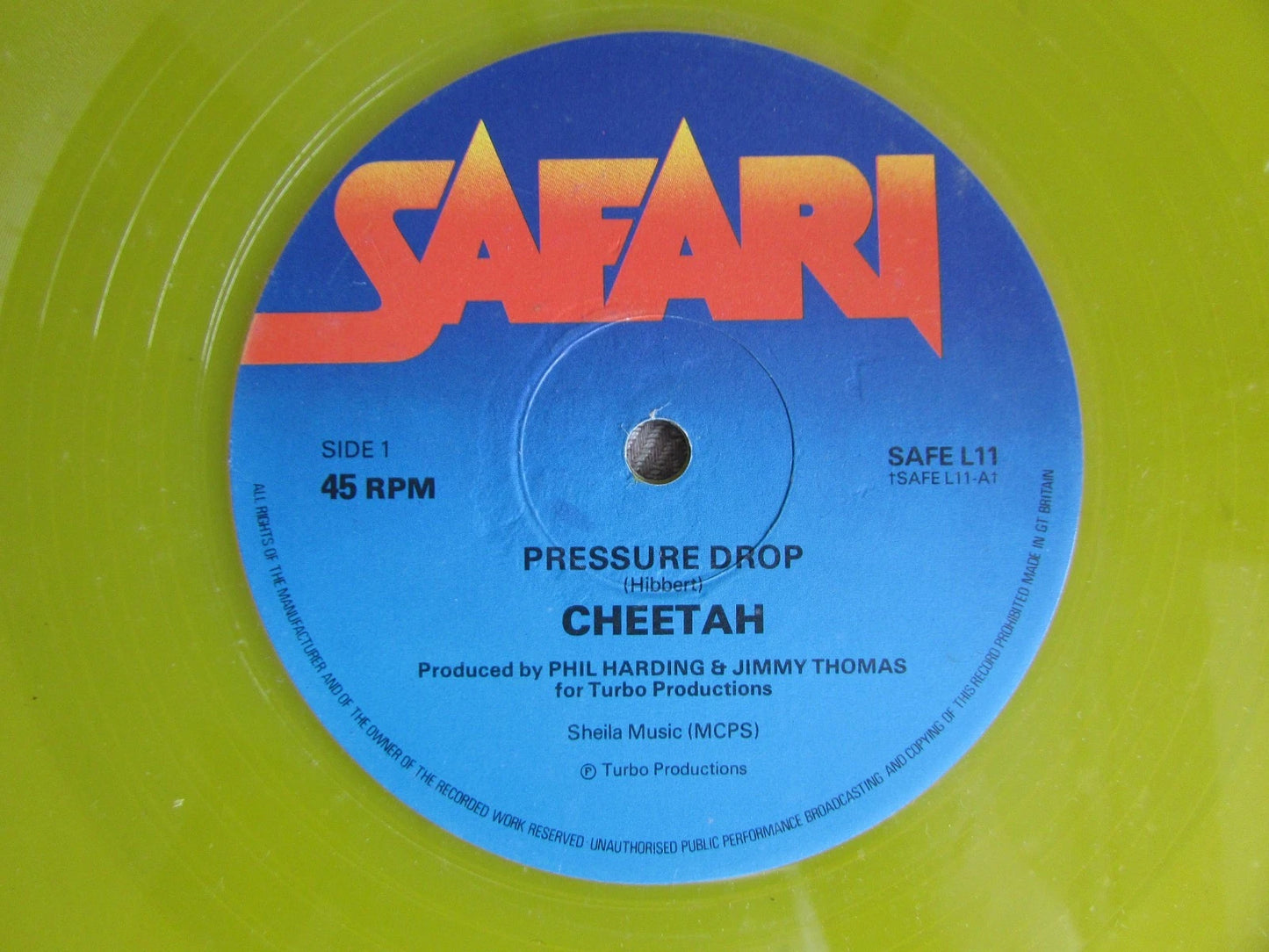 Cheetah, Pressure Drop - 12" Record Single- Yellow Coloured Vinyl Safari SafeL11