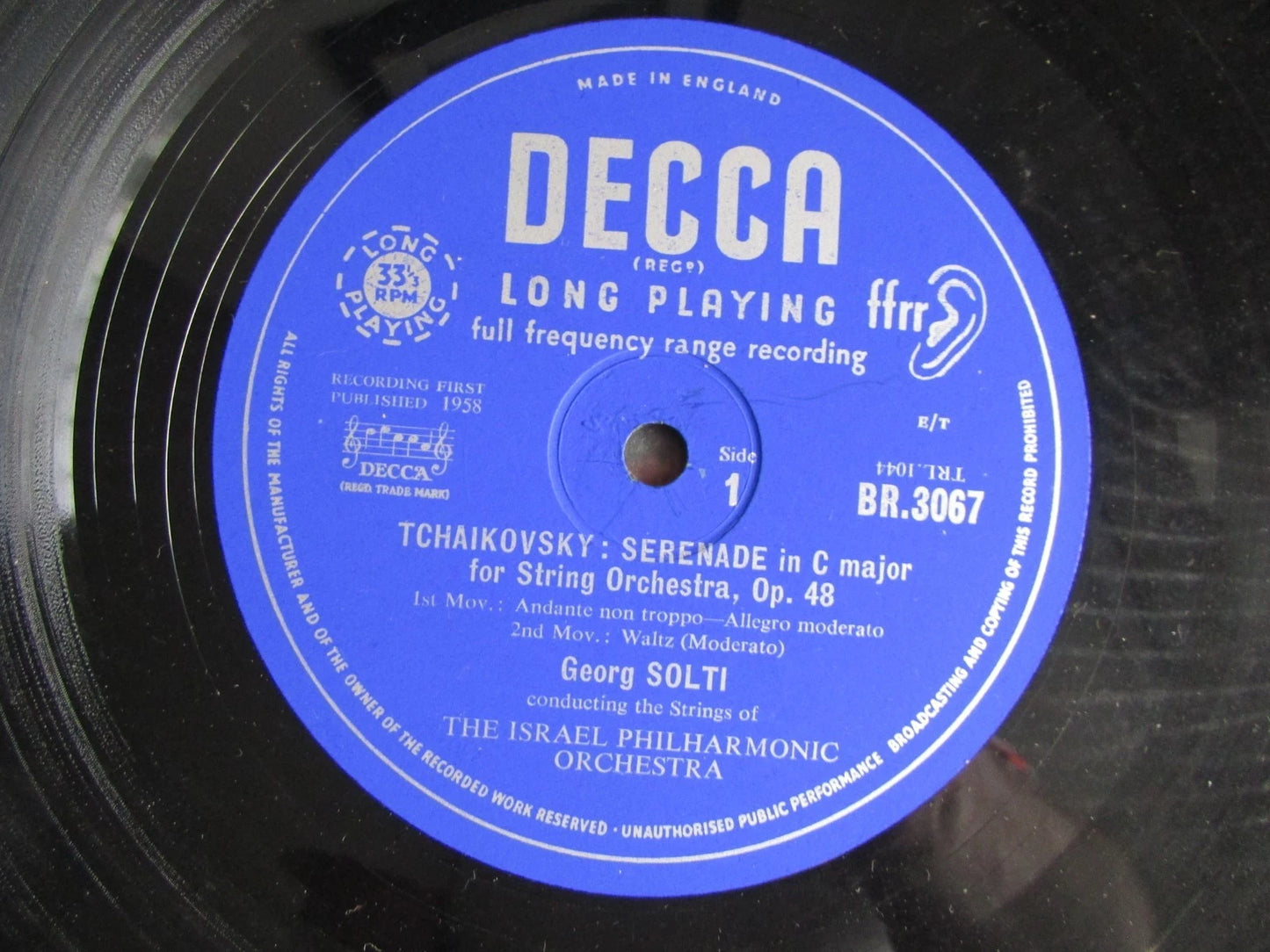Tchaikovsky, Israel Philharmonic Orchestra, Solti - Serenade For Strings  Decca BR.3067 10"
