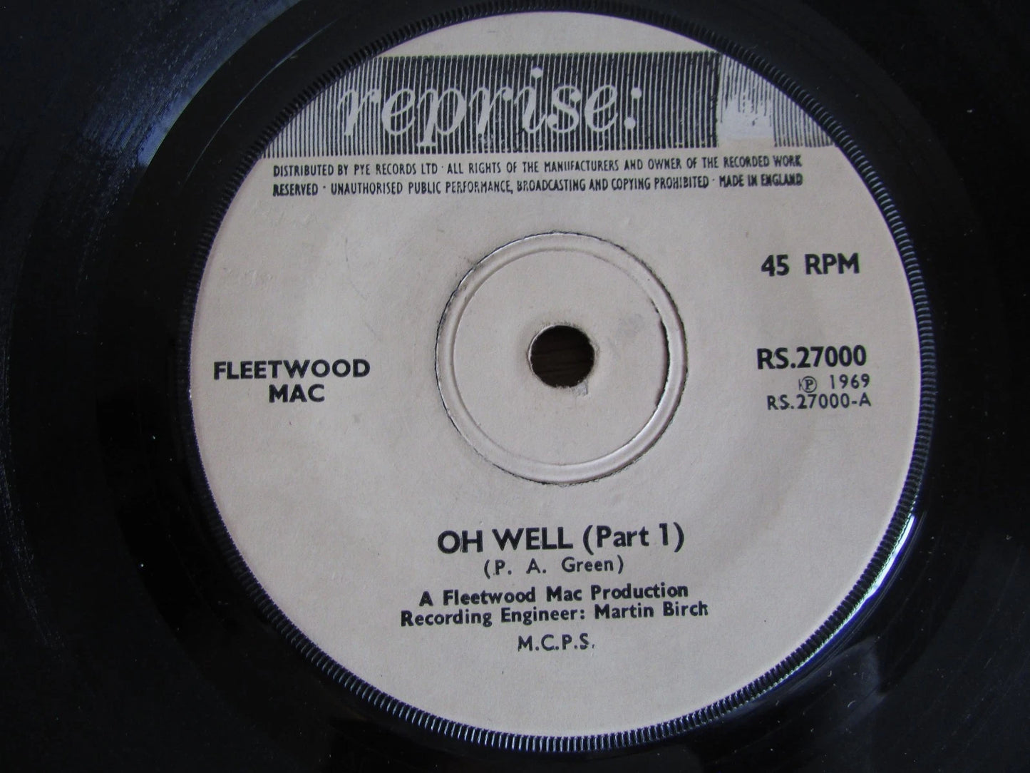 Fleetwood Mac, Oh Well Part 1 & 2 Vinyl Record 7" Single, 1969, Reprise RS 27000