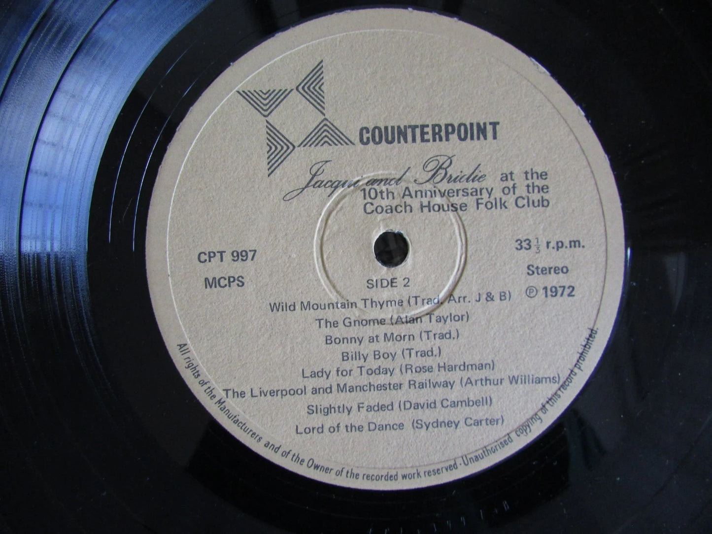 Jacqui And Bridie, 10th Anniversary Of The Coach House Folk Club LP ** SIGNED ** Counterpoint CPT997