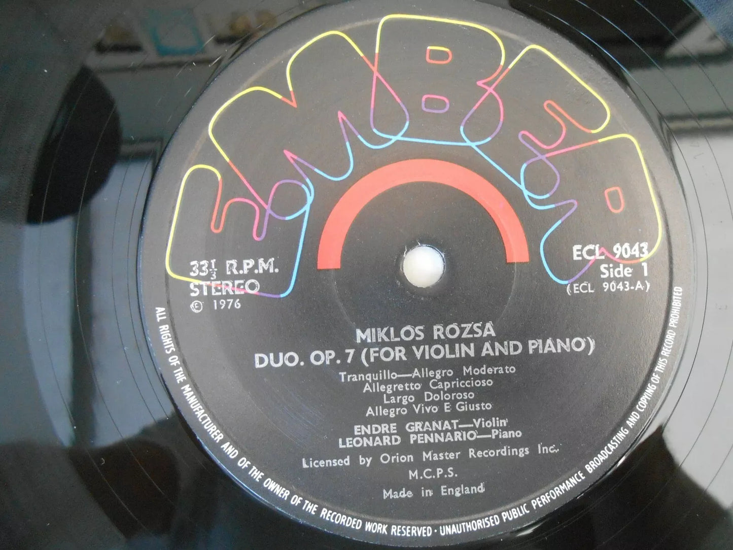 Miklos Rozsa – Duo, Op.7 · Little Suite, Op.5 / Variations On A Hungarian Peasant Song, Op.4 ECL9043