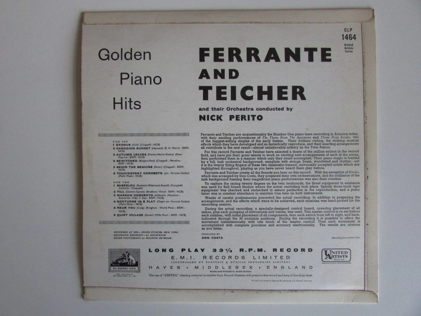Ferrante & Teicher - Golden Piano Hits 1961 - LP Vinyl HMV CLP1464