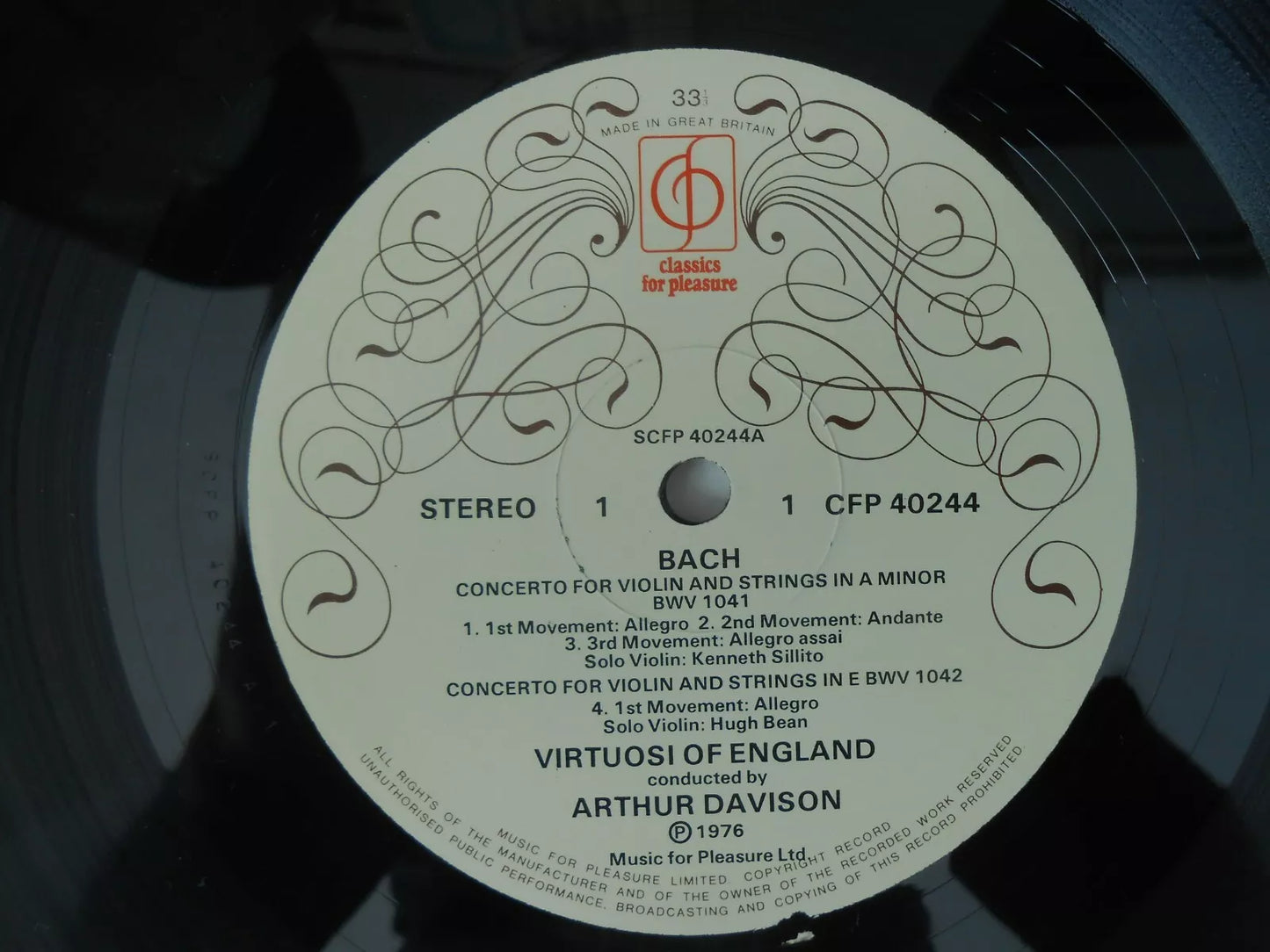 BACH Double Concerto in D minor, A Minor, E Major Arthur Davison - Vinyl LP - CFP 40244